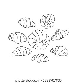 croissant hand drawn doodle illustrations vector set