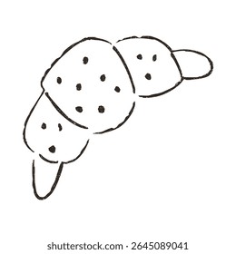 Croissant, hand drawn doodle, vector illustration isolated on white background. Outline sketch style with grunge vintage texture. Cafe and bakery concept.