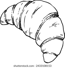 Croissant hand drawn illustration with line art style.