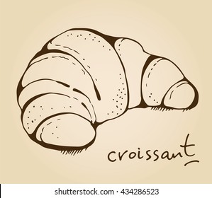 Croissant hand drawn illustration, vector pastry on beige