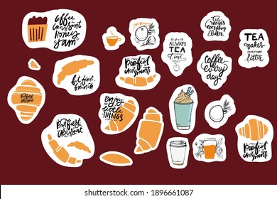 Croissant hand lettering stickers for your design: card, cafe, menu. Premium bakery croissants. Never make plans with croissants. They are flaky. Best croissants ever