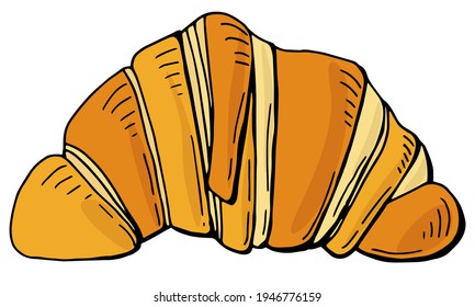 Croissant. Hand-drawn style. White background, isolate. Vector illustration.