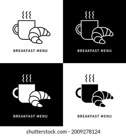 Croissant And Hot Drink Icon. Dessert And Breakfast Menu Logo. Pastry and Bakery Vector Symbol

