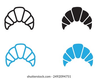 Icono de croissant en blanco y negro con contorno de Vector