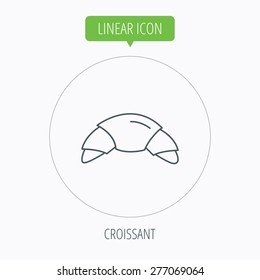 Croissant icon. Bread bun sign. Traditional french bakery symbol. Linear outline circle button. Vector
