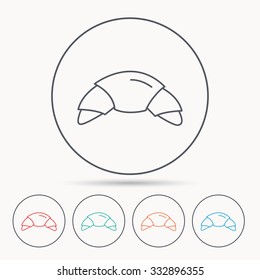 Croissant icon. Bread bun sign. Traditional french bakery symbol. Linear circle icons.