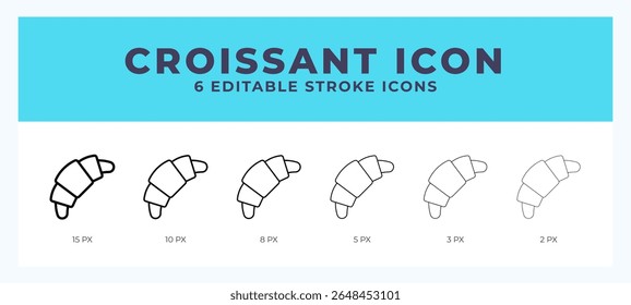 Croissant icon with different stroke. Editable stroke. Vector illustration.