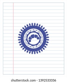 croissant icon drawn with pen strokes. Blue ink. Vector Illustration. Detailed.