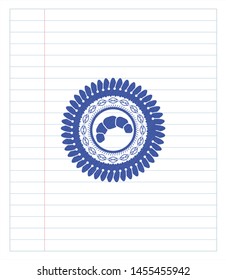 croissant icon emblem draw with pen effect. Blue ink. Vector Illustration. Detailed.