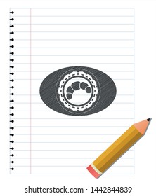 croissant icon emblem draw with pencil effect. Vector Illustration. Detailed.
