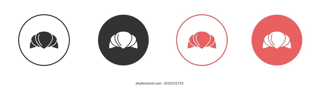 Croissant icon Flat set in black and white color
