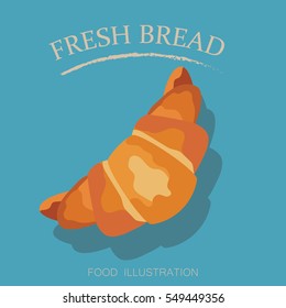 Croissant  icon flat style isolated on blue background. Flour products vector illustrator