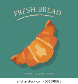Croissant  icon flat style isolated on green background. Flour products vector illustrator