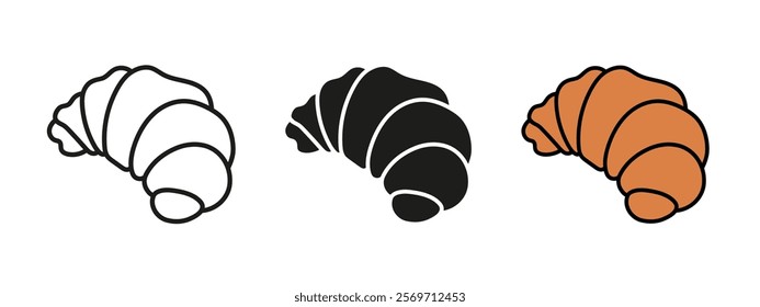 Croissant icon. French bread crescent croissant vector illustration. Pastry and bakery sign. French breakfast pictogram. Dessert bun for snack cafeteria concept isolated.