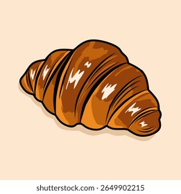 Croissant icon in glossy vector cartoon illustration style, perfect for bakery menus or breakfast visuals