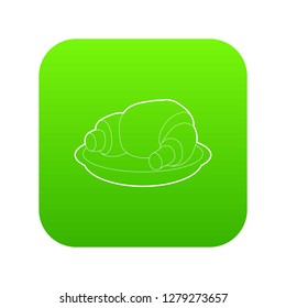 Croissant icon green vector isolated on white background
