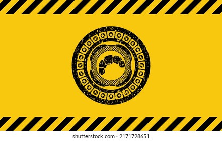 croissant icon grunge black emblem with yellow background, warning sign. Vector Illustration. Detailed. 