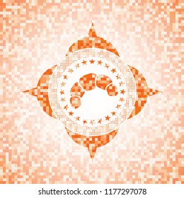 croissant icon inside abstract emblem, orange mosaic background