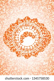 croissant icon inside abstract orange mosaic emblem with background