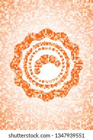 croissant icon inside abstract orange mosaic emblem with background