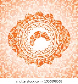 croissant icon inside abstract orange mosaic emblem