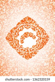 croissant icon inside abstract orange mosaic emblem with background