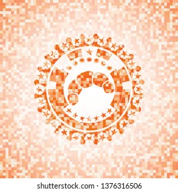 croissant icon inside abstract orange mosaic emblem