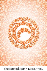 croissant icon inside abstract orange mosaic emblem