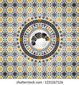 croissant icon inside arabesque emblem background. arabic decoration.