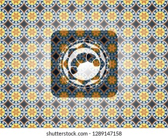 croissant icon inside arabesque style badge. arabic decoration.