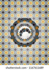 croissant icon inside arabic emblem background. Arabesque decoration.