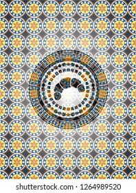 croissant icon inside arabic emblem background. Arabesque decoration.