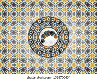 croissant icon inside arabic style emblem. Arabesque decoration.