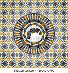 croissant icon inside arabic style emblem. Arabesque decoration. 