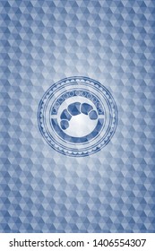 croissant icon inside blue badge with geometric pattern.