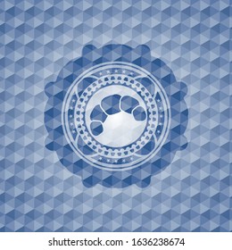 croissant icon inside blue badge with geometric pattern background.