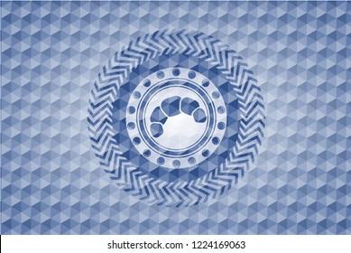 croissant icon inside blue polygonal badge.