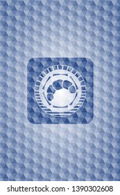 croissant icon inside blue polygonal badge.