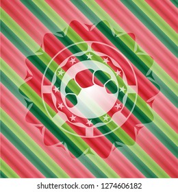 croissant icon inside christmas colors emblem.