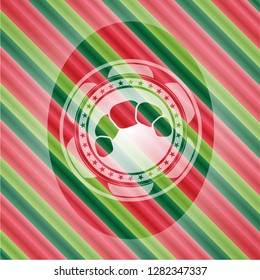 croissant icon inside christmas colors style badge.