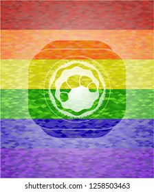 croissant icon inside emblem on mosaic background with the colors of the LGBT flag