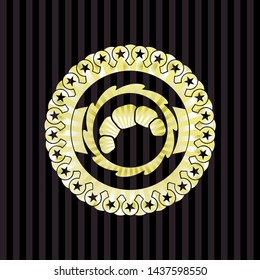 croissant icon inside golden badge or emblem