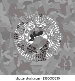 croissant icon inside grey camouflage texture