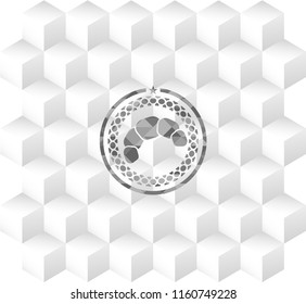 croissant icon inside grey emblem with cube white background