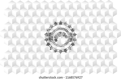 croissant icon inside grey icon or emblem with geometric cube white background