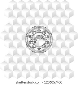 croissant icon inside grey emblem. Vintage with geometric cube white background