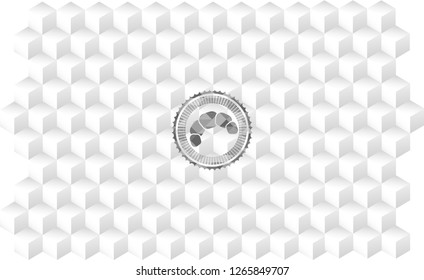 croissant icon inside grey emblem. Vintage with geometric cube white background