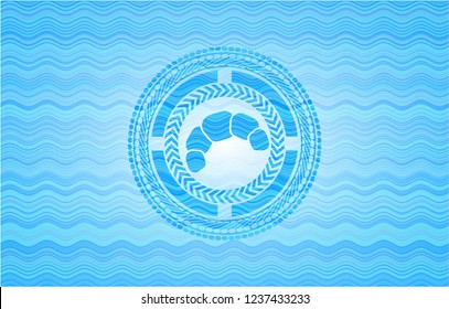 croissant icon inside light blue water style emblem.