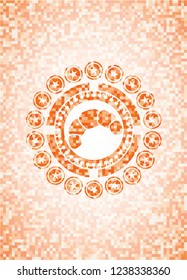 croissant icon inside orange mosaic emblem with background
