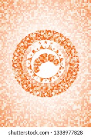 croissant icon inside orange tile background illustration. Square geometric mosaic seamless pattern with emblem inside.